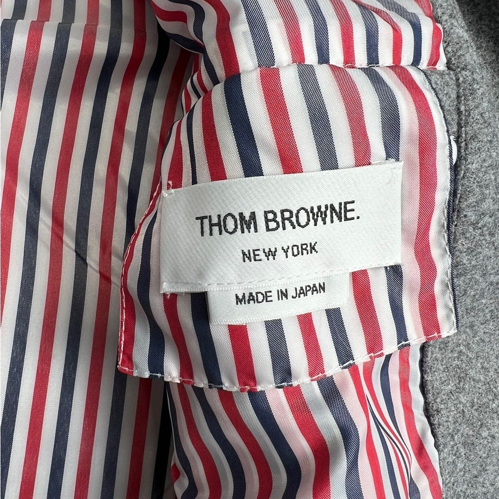 Thom Browne Gray Wool Bomber Jacket with White Leather Sleeves - Picture 8 of 11